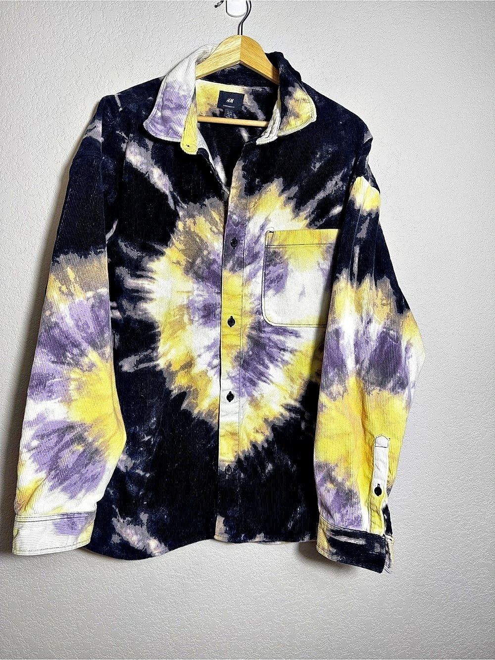 H&M Oversized Fit Corduroy Shirt Men's Tie-Dye Cotton Shirt Size XL Like New